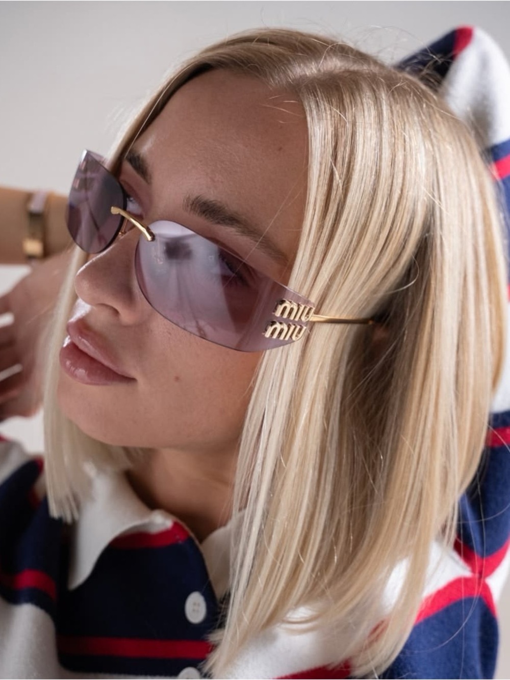 NEW Miu Miu Purple Gradient Rimless Sunglasses with Gold Accents